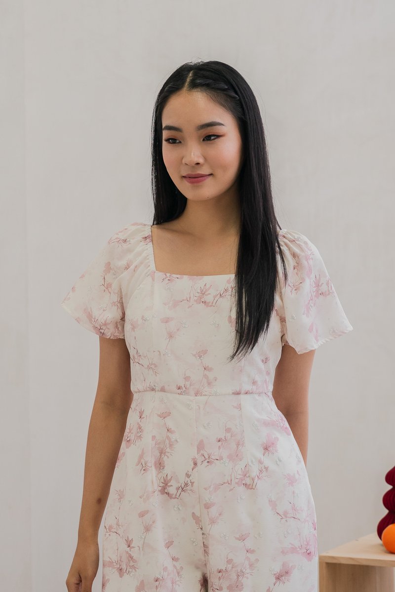 Rexa Ribbon Flare Sleeve Jumpsuit In Pink (XXL)