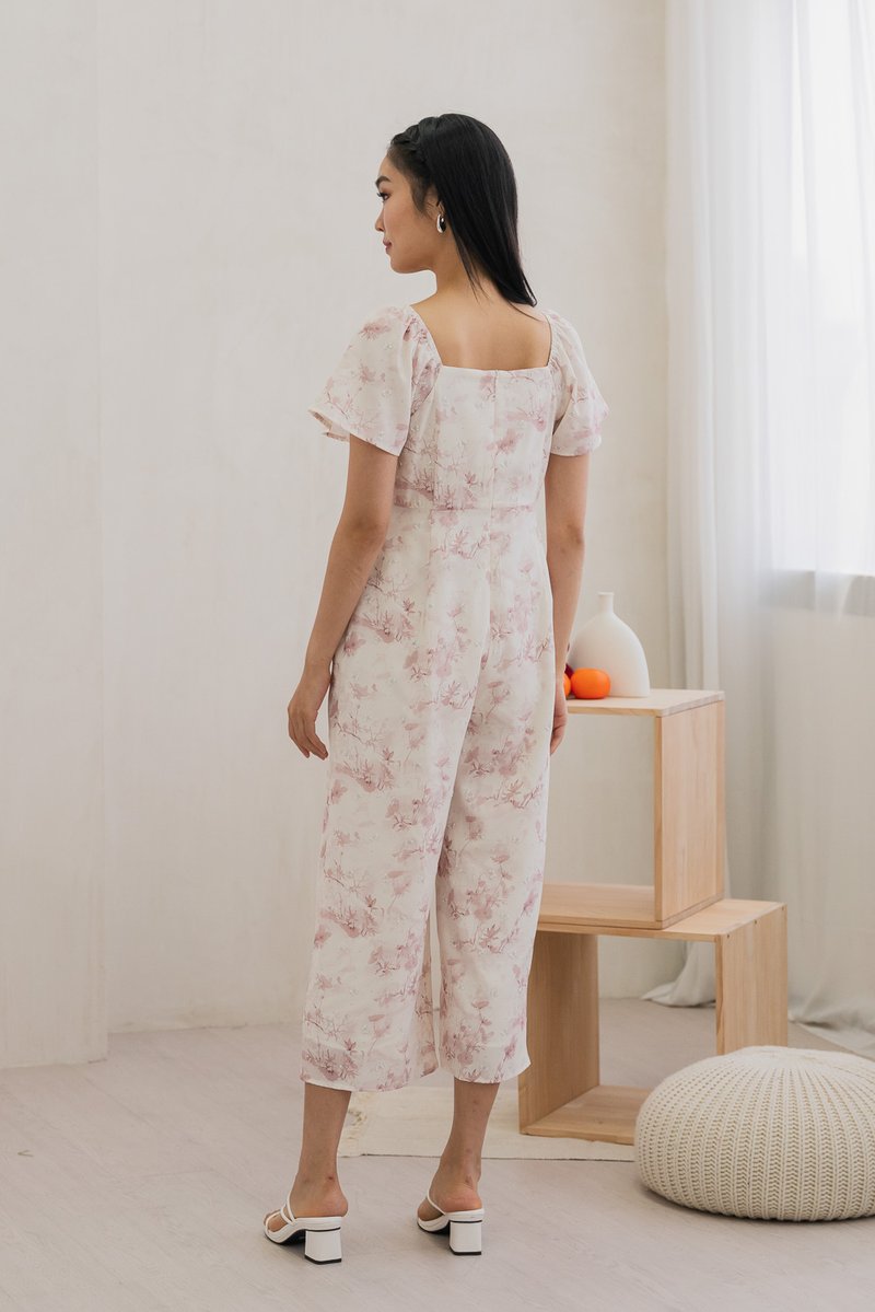Rexa Ribbon Flare Sleeve Jumpsuit In Pink (XXL)