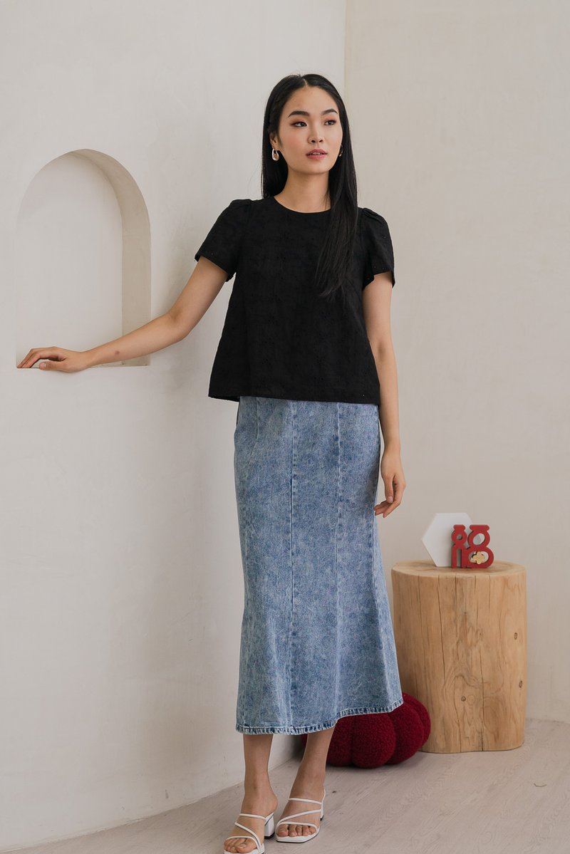 Cyprus Crochet Eyelet Tie-back Top In Black