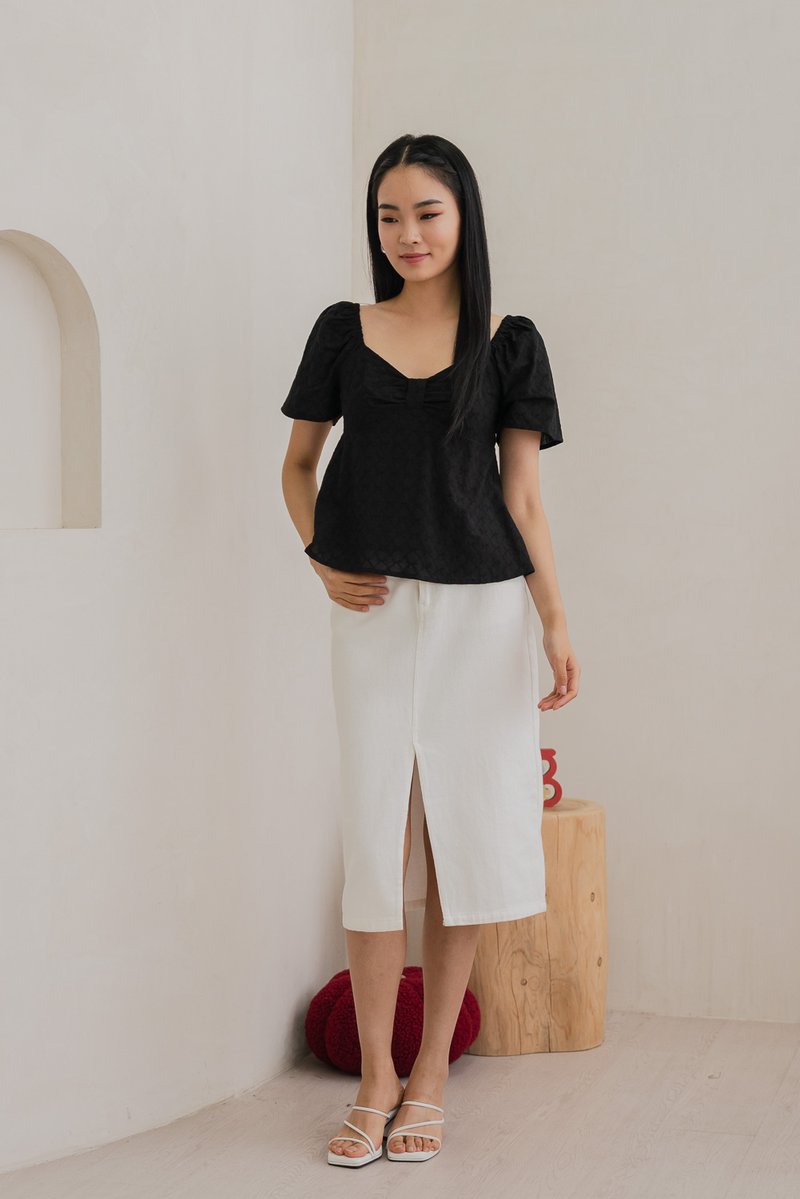 Bambi Ribbon Embroidery Bow Top In Black