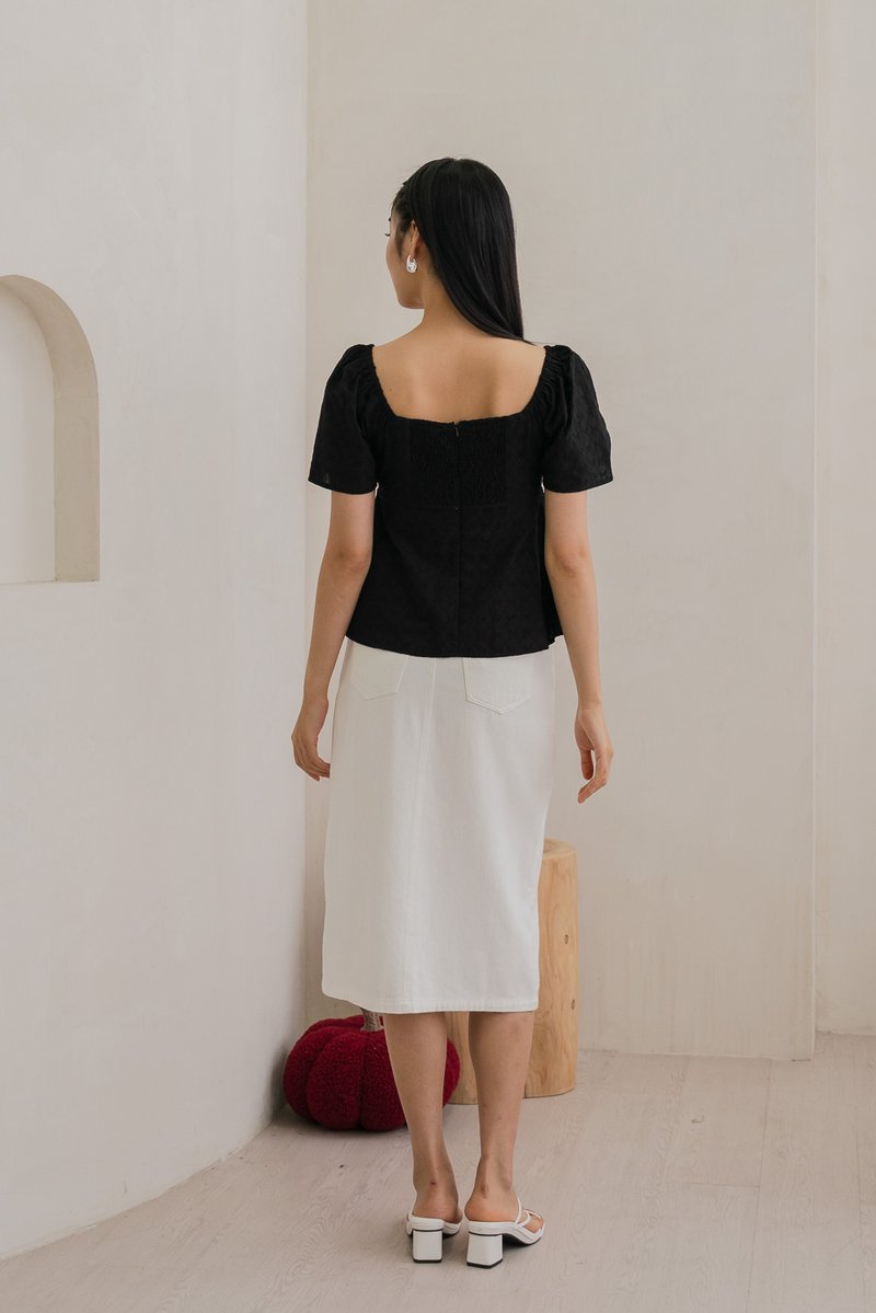 Bambi Ribbon Embroidery Bow Top In Black