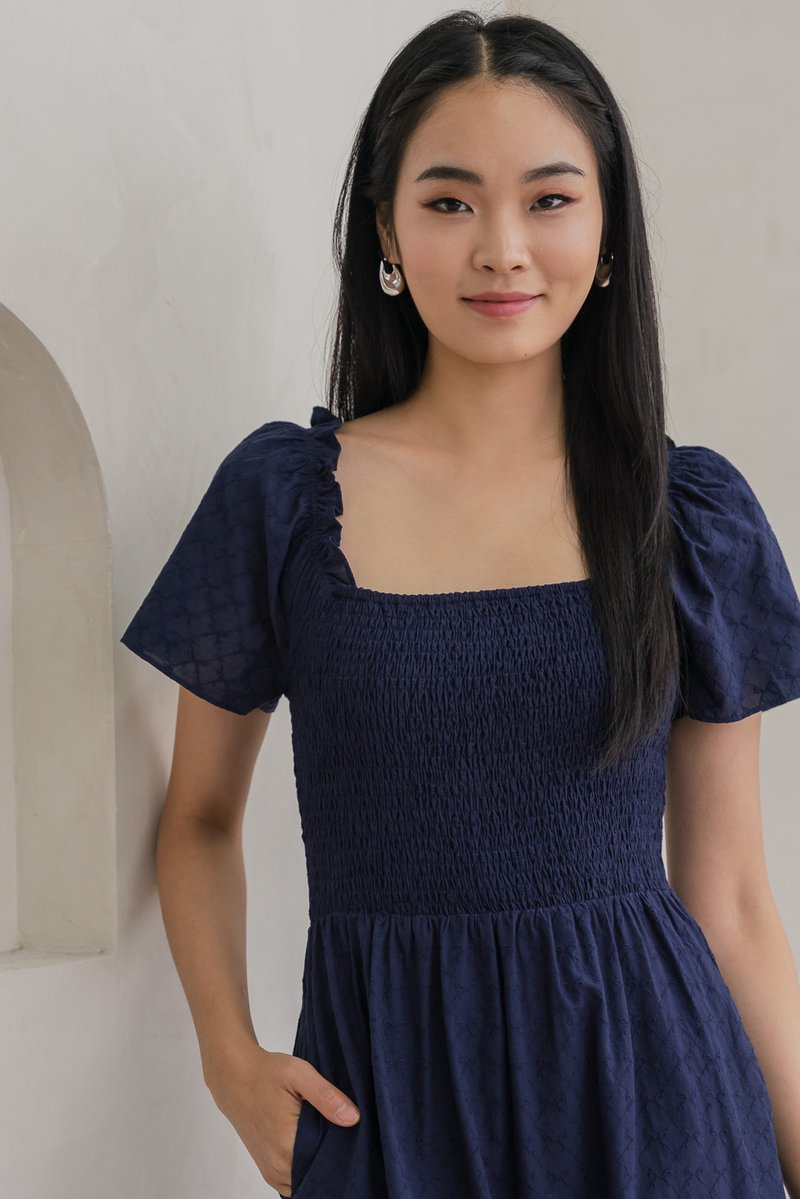 Rosita Ribbon Embroidery Tiered Maxi Dress In Navy (XS)