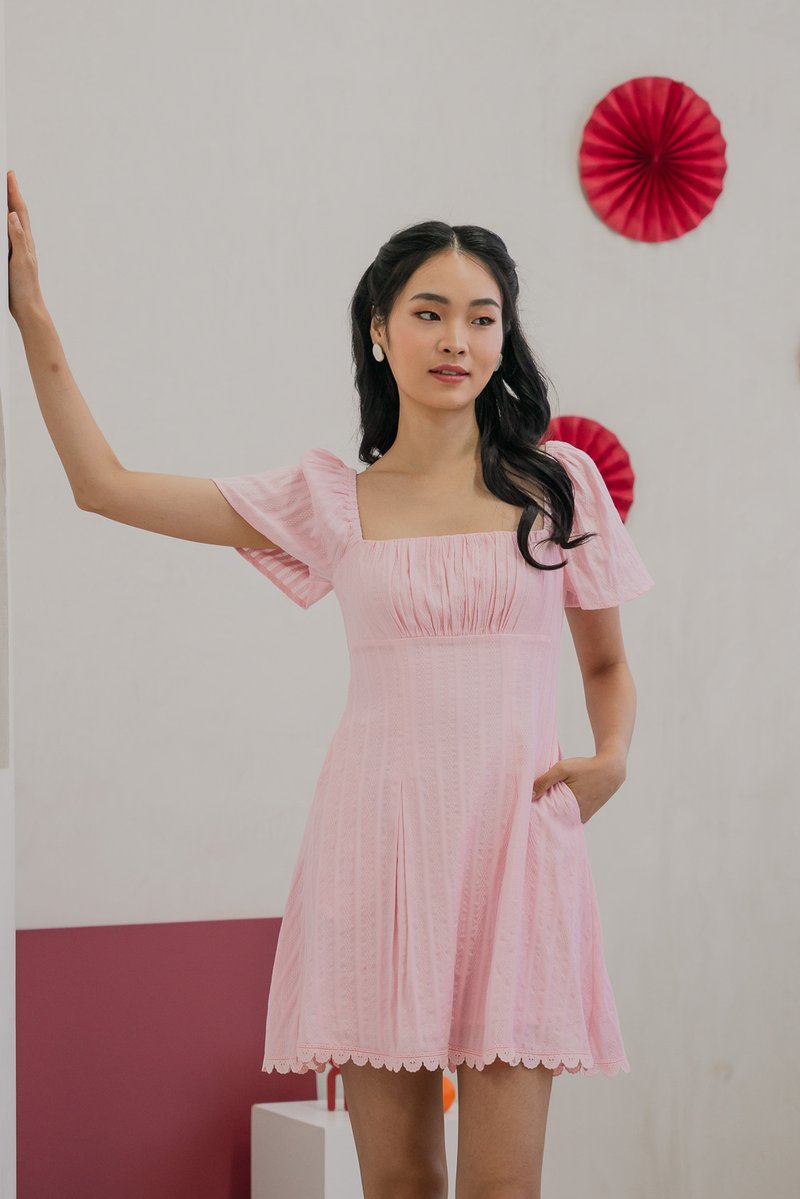 Rahri Embroidery Ruched Dress In Pink