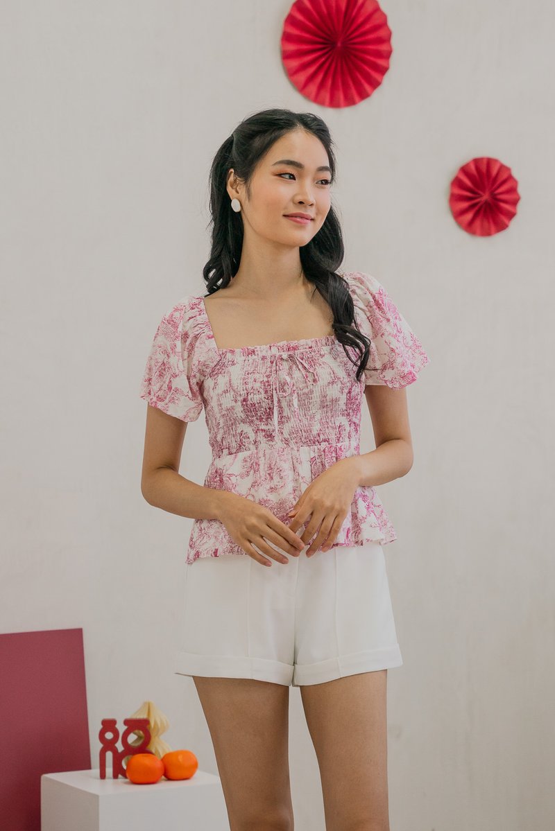Tana Toile Smocked Ribbon Top In Pink (XS)