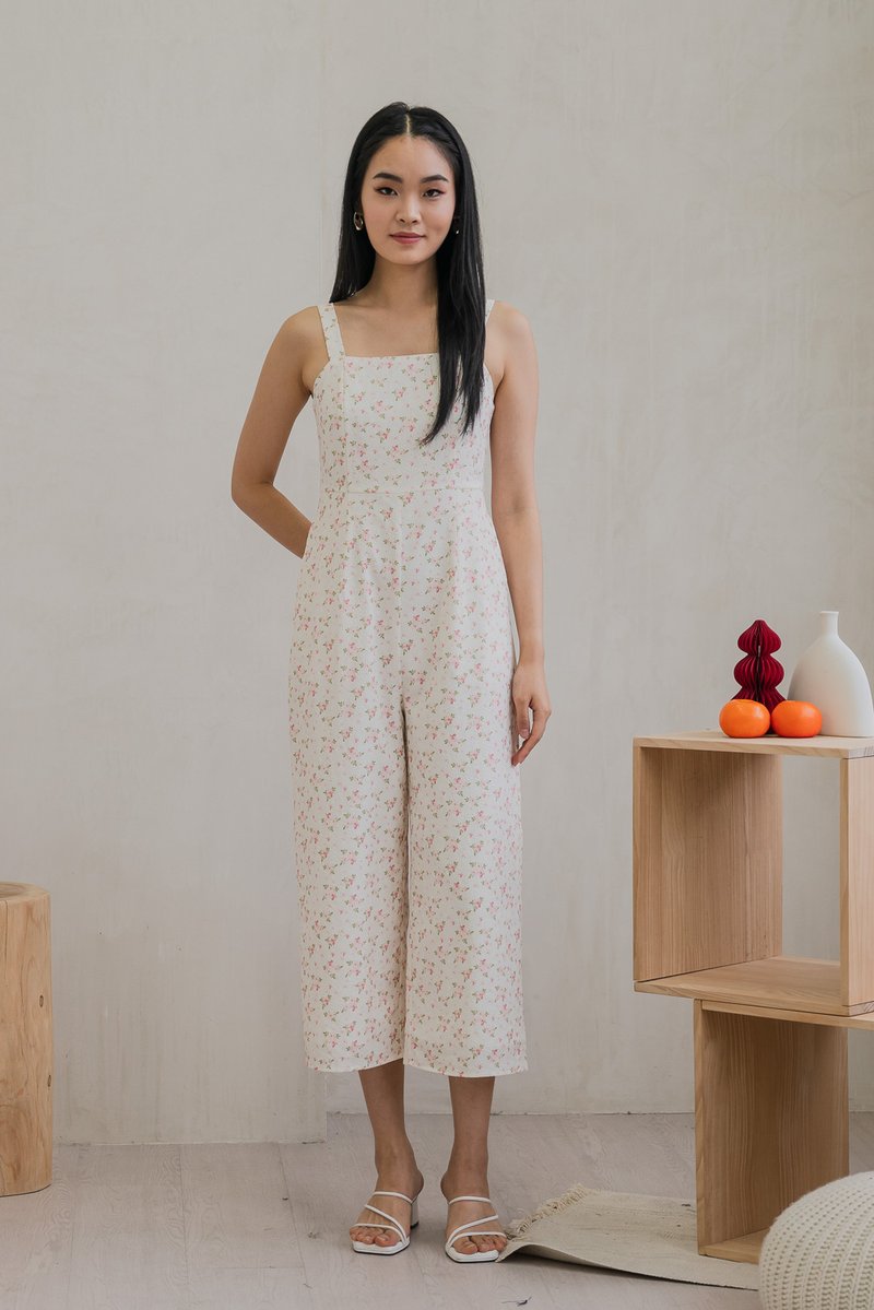 Tammy Textured Floral Jumpsuit In White