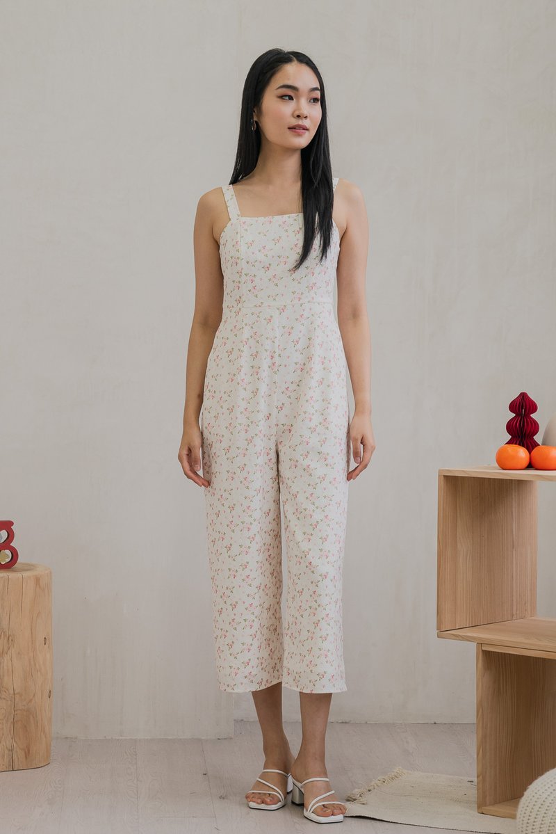 Tammy Textured Floral Jumpsuit In White