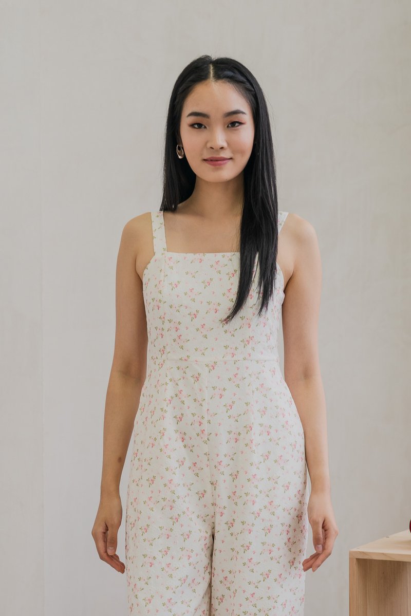 Tammy Textured Floral Jumpsuit In White