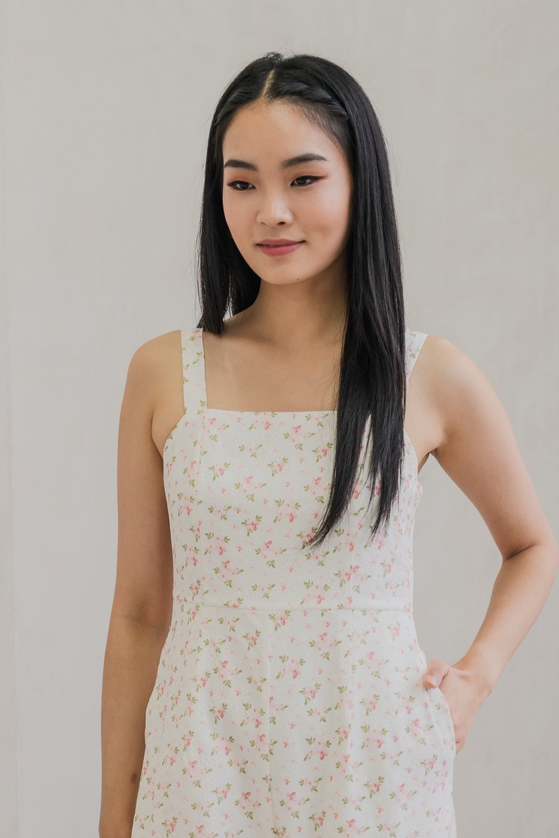 Tammy Textured Floral Jumpsuit In White