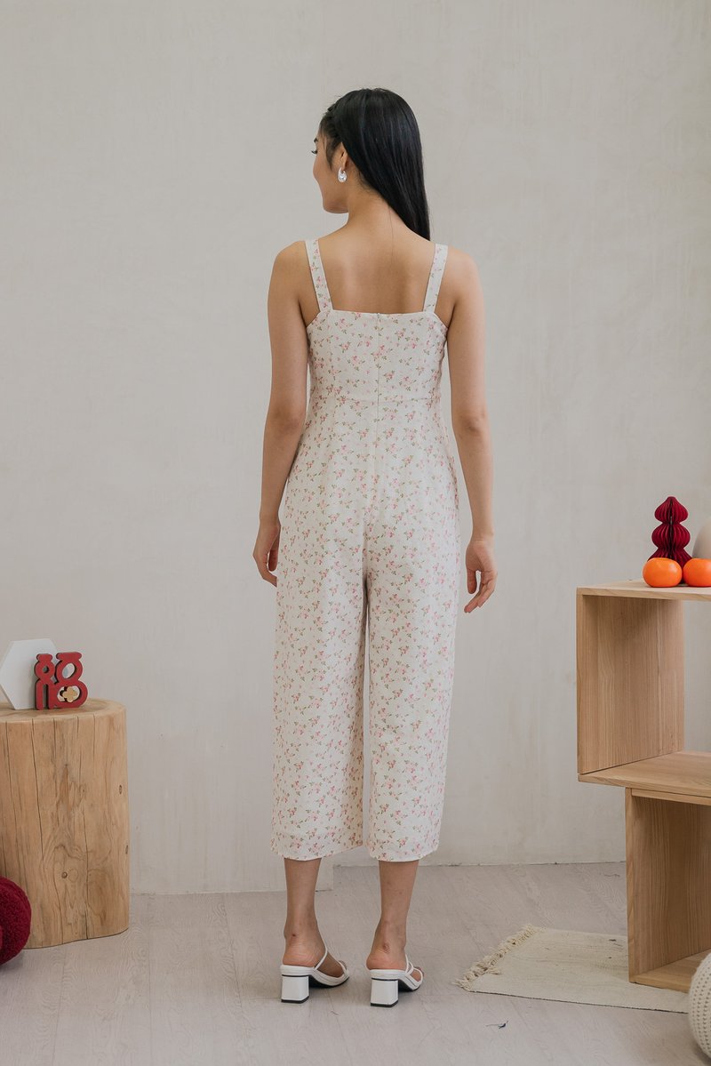 Tammy Textured Floral Jumpsuit In White
