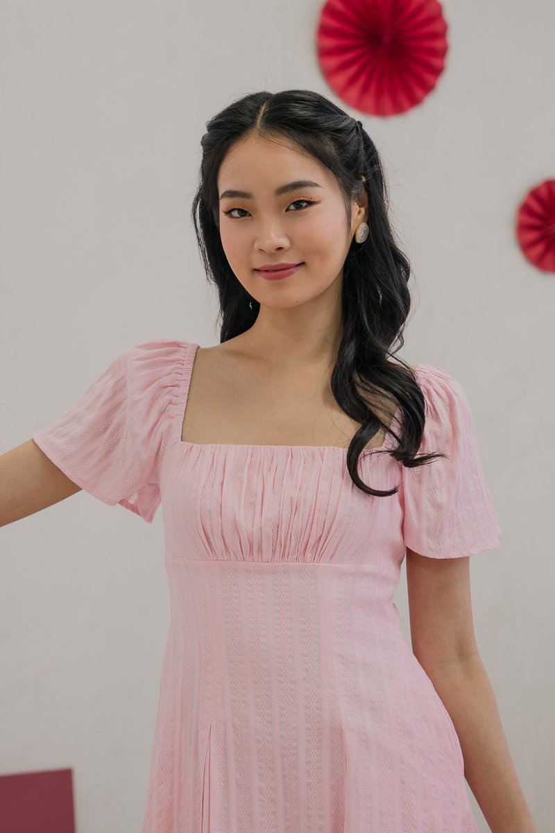 Rahri Embroidery Ruched Dress In Pink