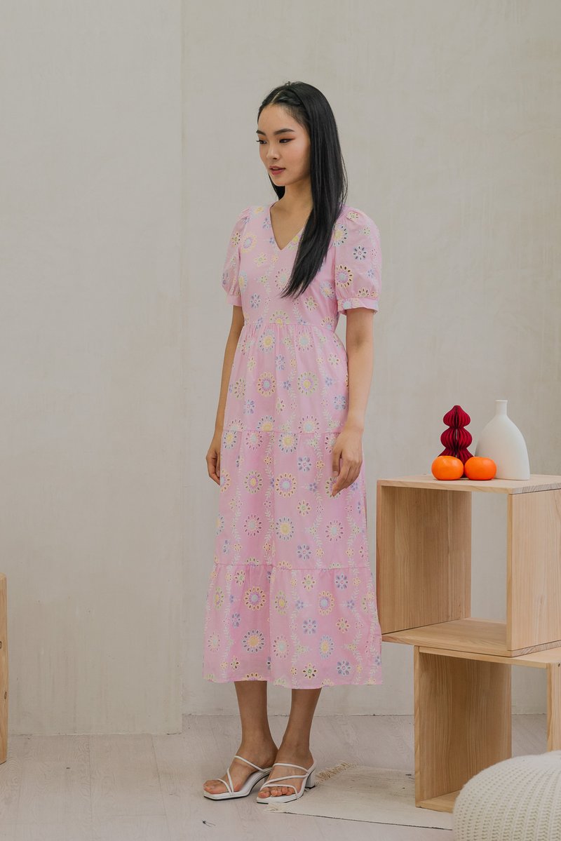 Lumina Pastel Eyelet Maxi Dress In Pink