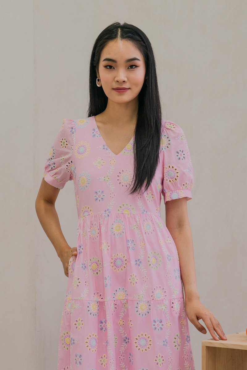 Lumina Pastel Eyelet Maxi Dress In Pink