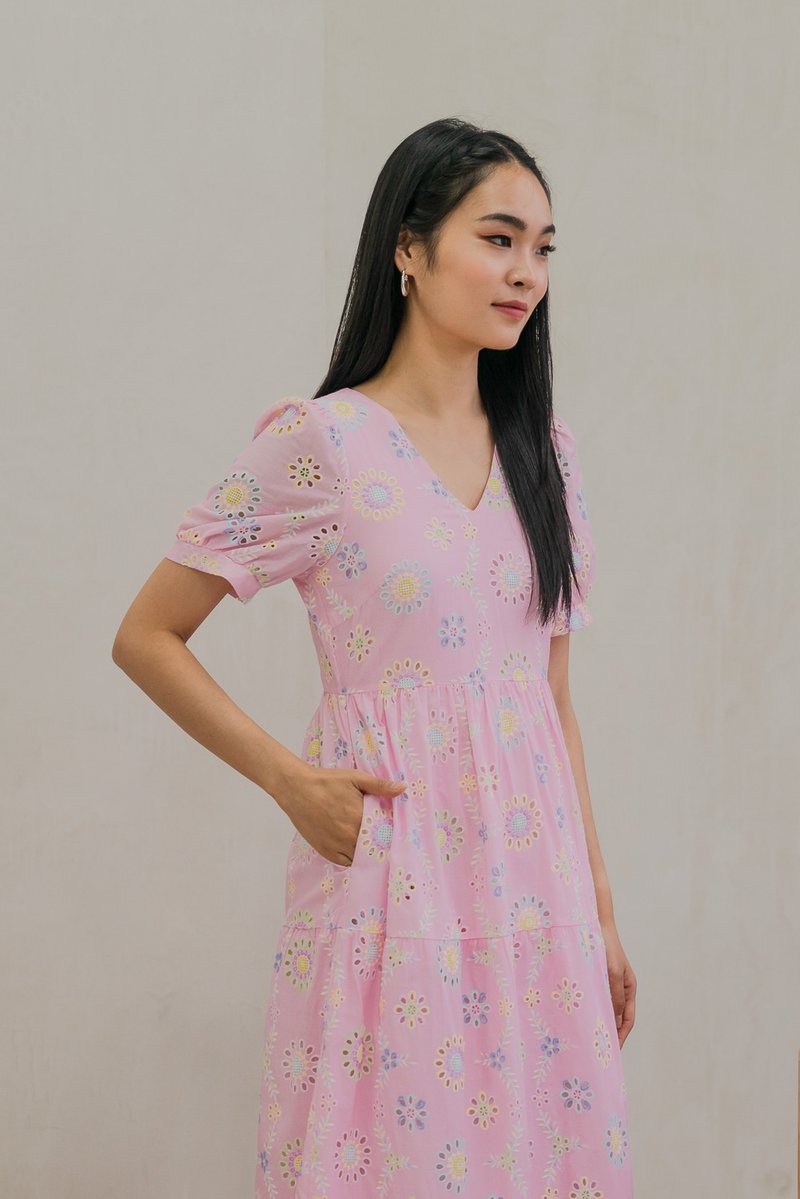 Lumina Pastel Eyelet Maxi Dress In Pink