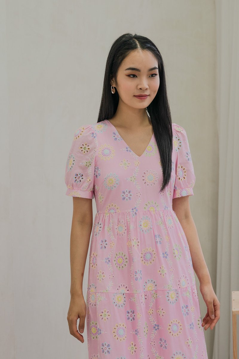 Lumina Pastel Eyelet Maxi Dress In Pink