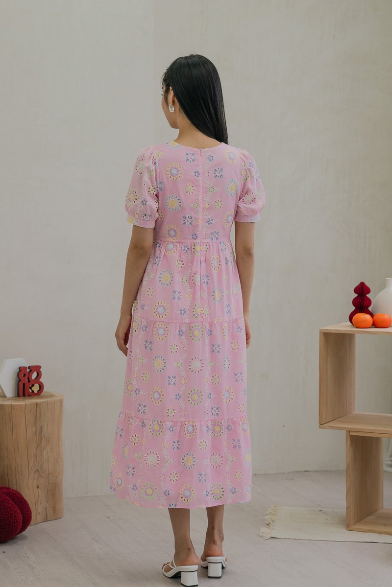 Lumina Pastel Eyelet Maxi Dress In Pink