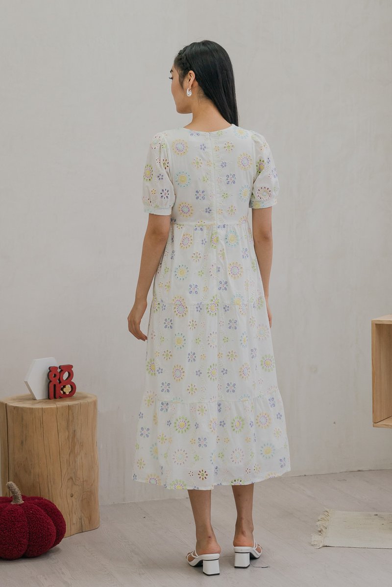 Lumina Pastel Eyelet Maxi Dress In White (XS)