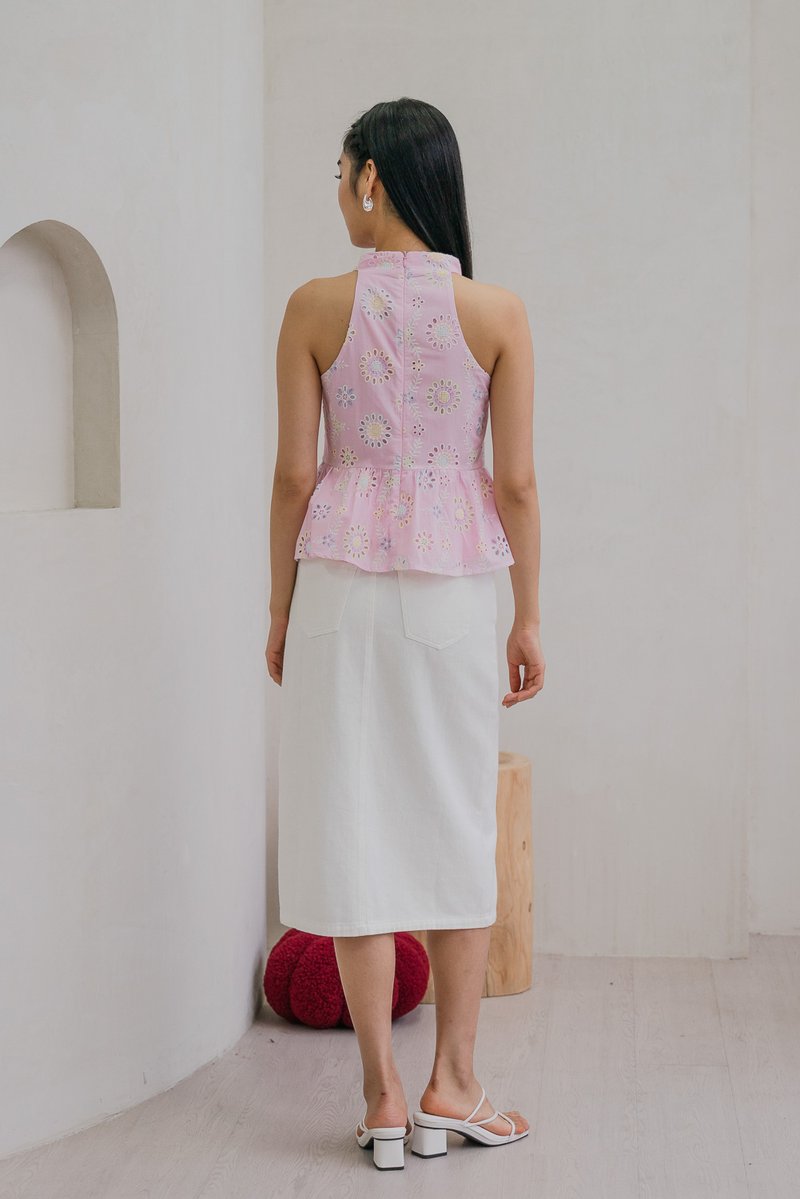 Lumina Pastel Eyelet Qipao Top In Pink