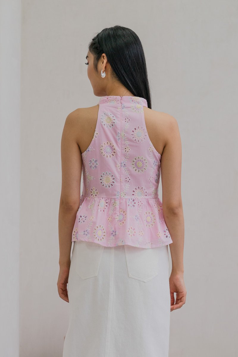 Lumina Pastel Eyelet Qipao Top In Pink
