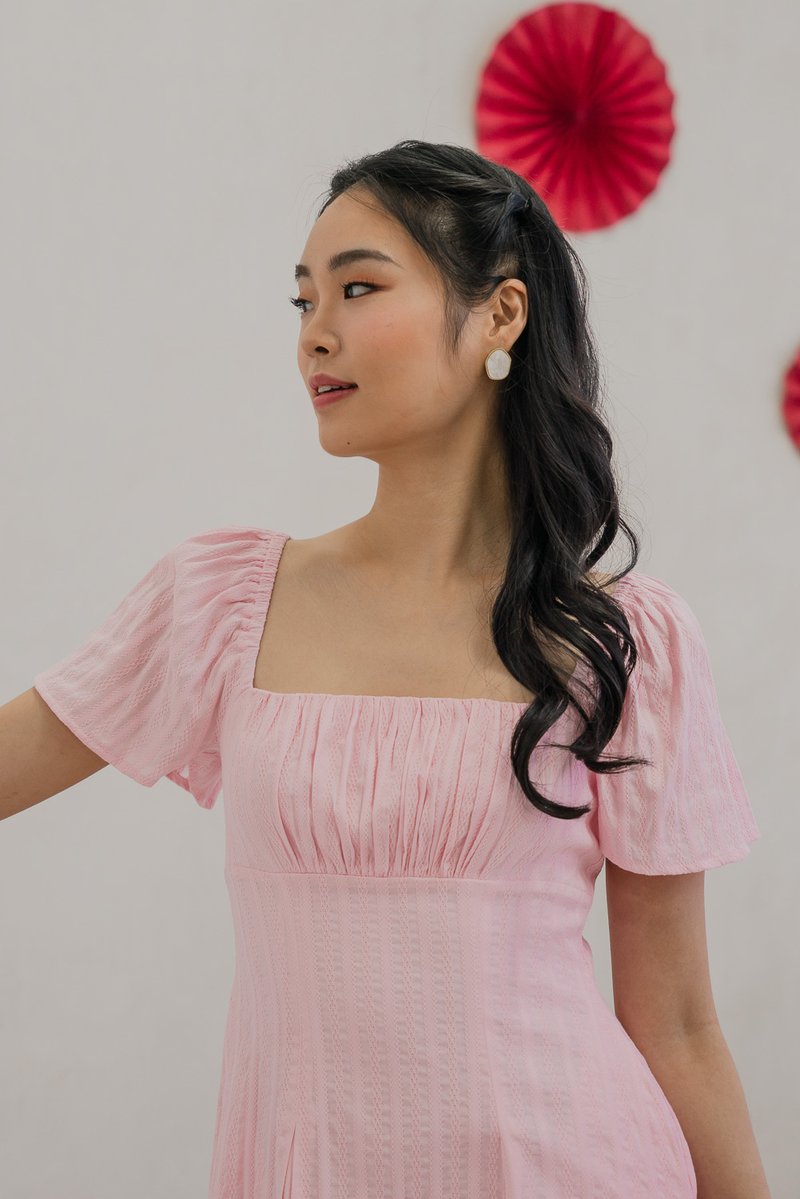 Rahri Embroidery Ruched Dress In Pink