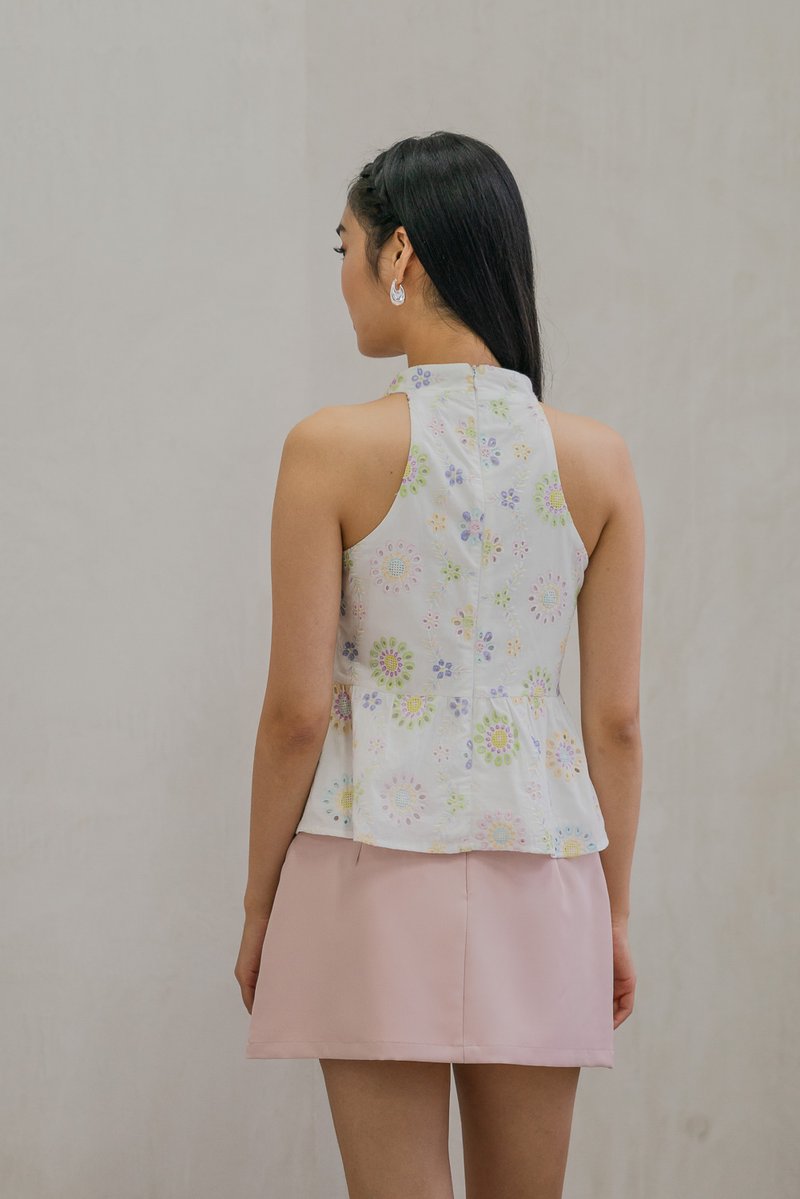 Lumina Pastel Eyelet Qipao Top In White