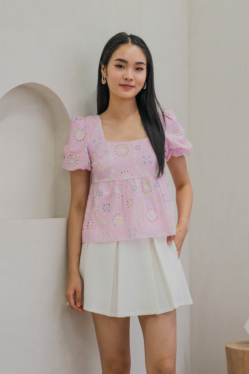 Lumina Square Neck Babydoll Top In Pink