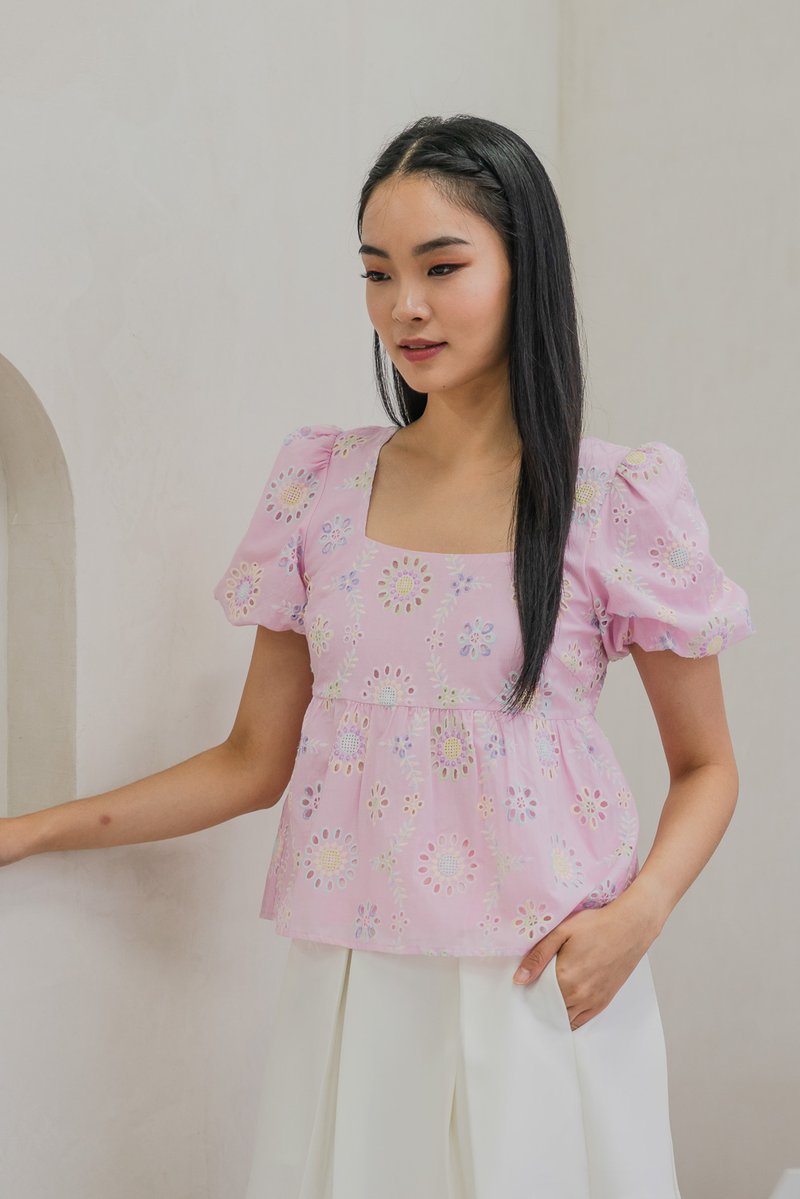 Lumina Square Neck Babydoll Top In Pink