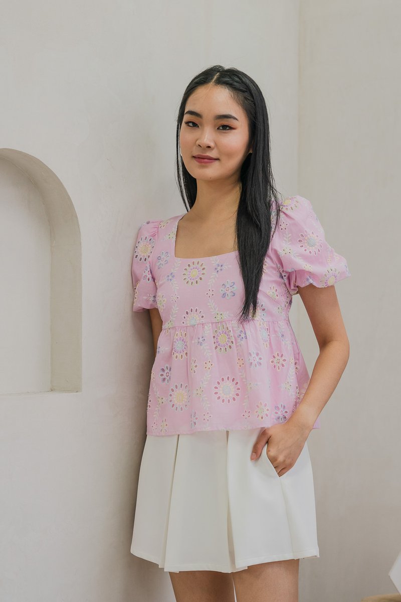 Lumina Square Neck Babydoll Top In Pink