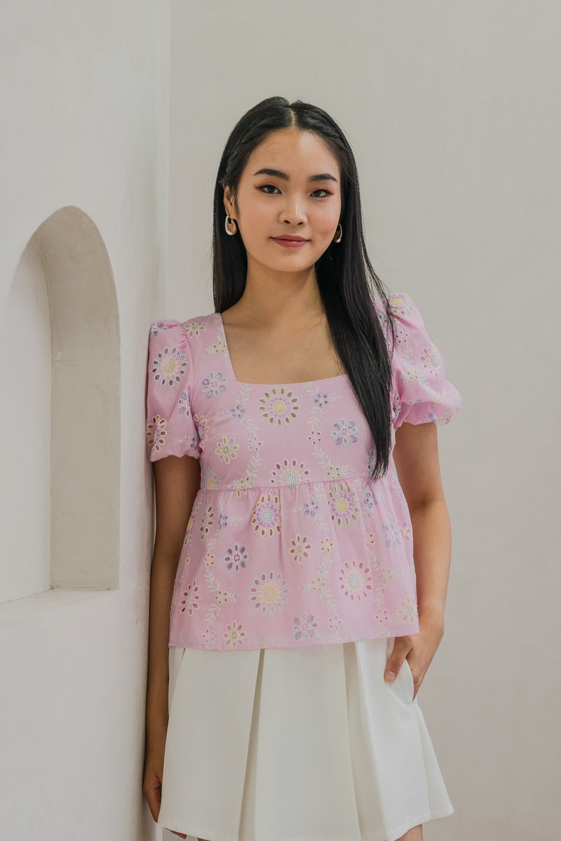 Lumina Square Neck Babydoll Top In Pink