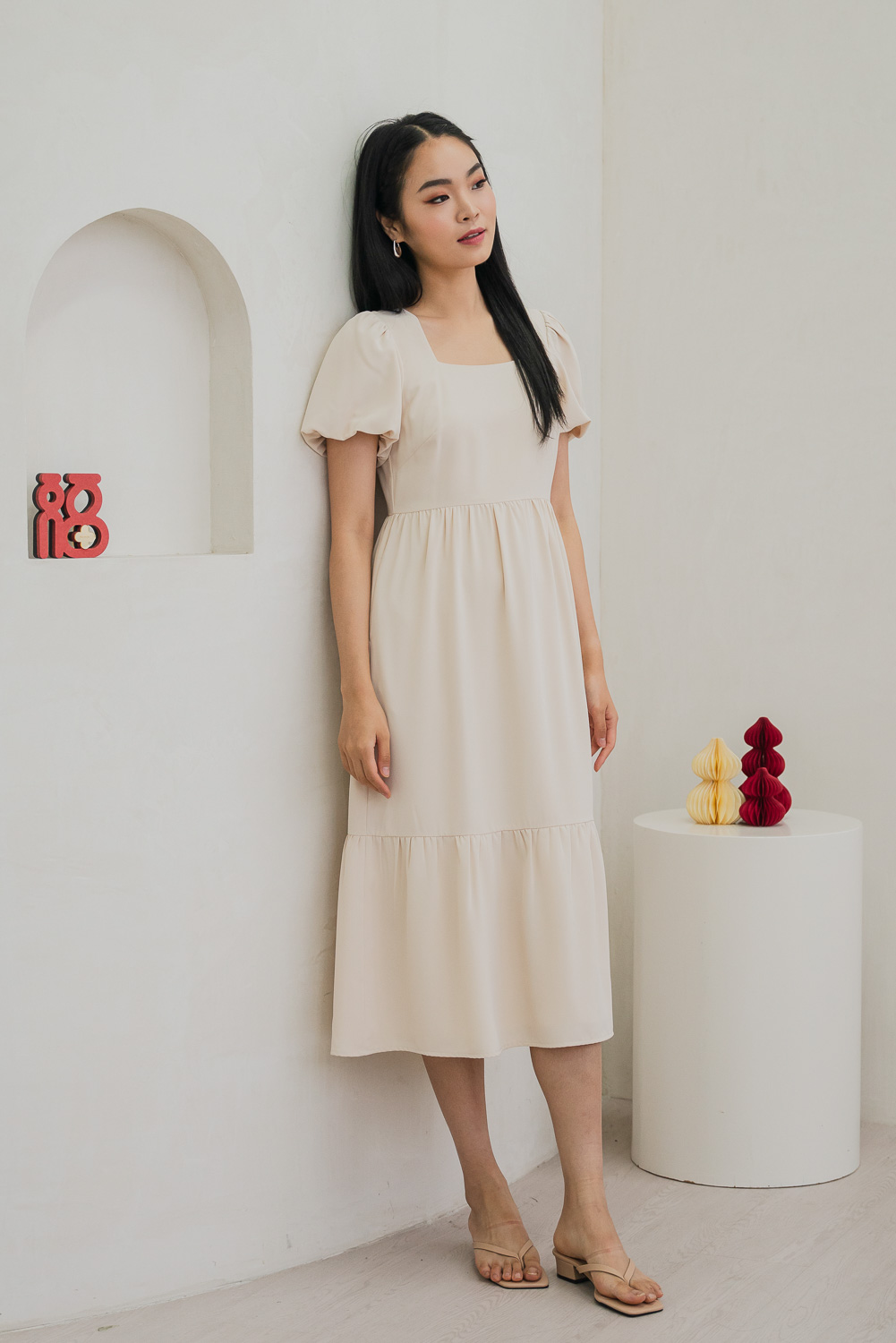 Spring Puff Sleeve Maxi Dress In Cream Spring Puff Sleeve Maxi Dress In Cream