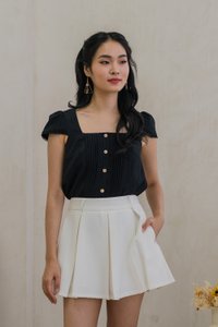 Celestine Pintuck Crochet Sleeve Top In Black