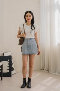 Dayana Rhinestone Ribbon Denim Skort In Light Wash (XS)