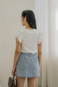 Dayana Rhinestone Ribbon Denim Skort In Light Wash (XS)