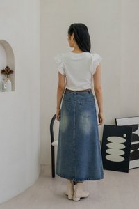 Diondre Denim Slit Maxi Skirt in Vintage Wash