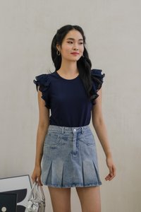 Petra Pleated Pocket Denim Skort