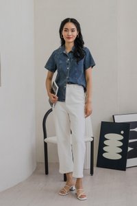 Delphina Denim Collared Button Top