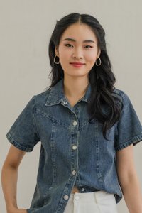 Delphina Denim Collared Button Top
