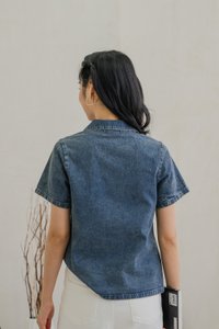 Delphina Denim Collared Button Top