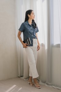 Delphina Denim Collared Button Top