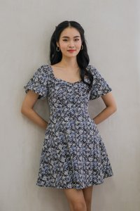 Echo Embroidery Floral Sweetheart Dress In Black