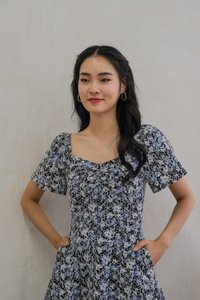 Echo Embroidery Floral Sweetheart Dress In Black