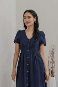 Bronte Empire Button Midi Dress In Navy (XS)