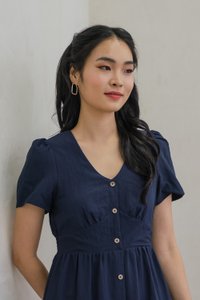 Bronte Empire Button Midi Dress In Navy (XS)