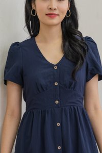 Bronte Empire Button Midi Dress In Navy (XS)