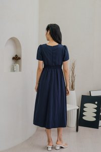 Bronte Empire Button Midi Dress In Navy (XS)