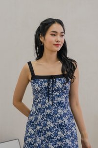 Celestial Printed Ribbon Midi Dress In Navy