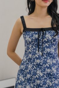 Celestial Printed Ribbon Midi Dress In Navy