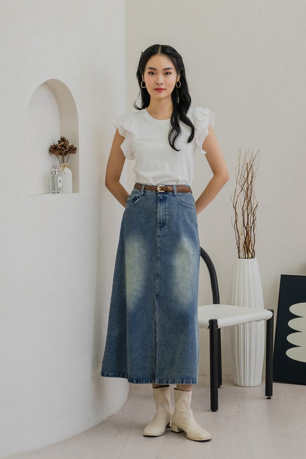 Diondre Denim Slit Maxi Skirt in Vintage Wash