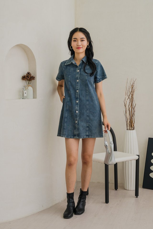 Dawson Denim Button Shirt Dress in Dark Wash