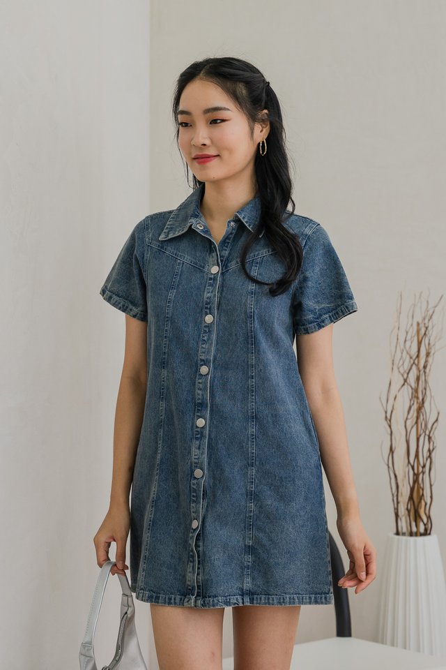 Dawson Denim Button Shirt Dress in Dark Wash