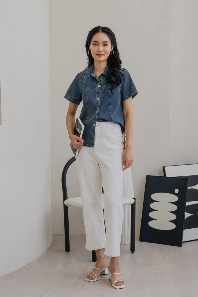 Delphina Denim Collared Button Top